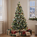 Albero di Natale Innevato Ø115x180 cm con 250 LED a 2 Colori Telecomando 11 Modalità Pigne e Bacche Rosse in PVC      
