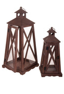 Set 2 Lanterne Decorative in Legno e Metallo Marrone
