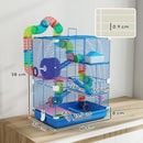 Gabbia per Criceti a 5 Piani 46x30x58 cm con Tubi Colorati e Accessori in Metallo Blu  