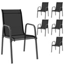 Set 6 Sedie Impilabili 51x69x87 cm Traspiranti con Braccioli e Schienale Alto in Metallo e Poliestere Nero      