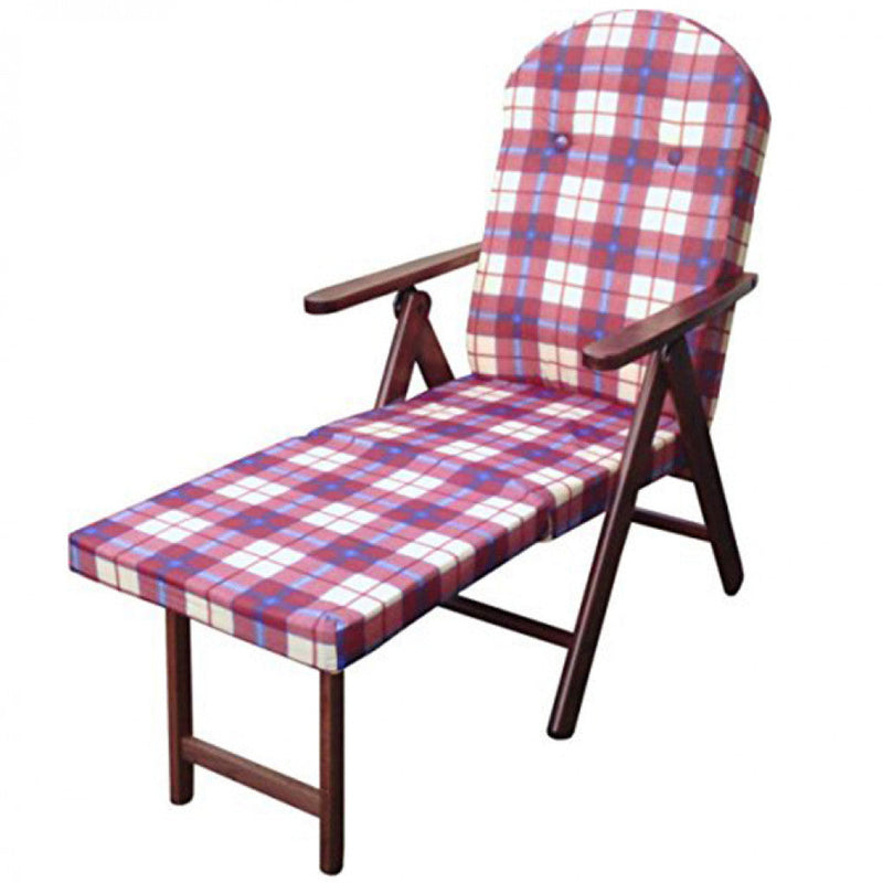 Poltrona 4 Posizioni Relax Faggio con Cuscino e Prolunga 84/40x 60x100 h cm in Cotone Rosso