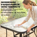 Set 5 Pezzi da Giardino con 4 Sedie Impilabili e Tavolo in Vetro Temperato con Foro per Ombrellone in Texteline Grigio Chiaro      
