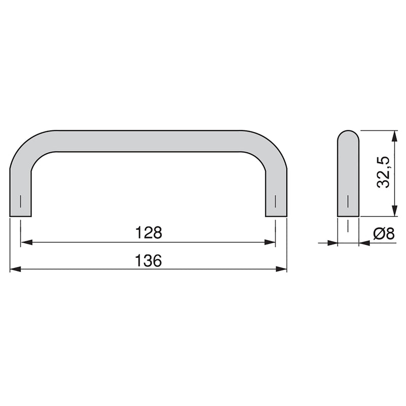 Maniglie per Mobile 8 mm Interasse 128 mm Acciaio Cromo Opaco 20 Pezzi Emuca