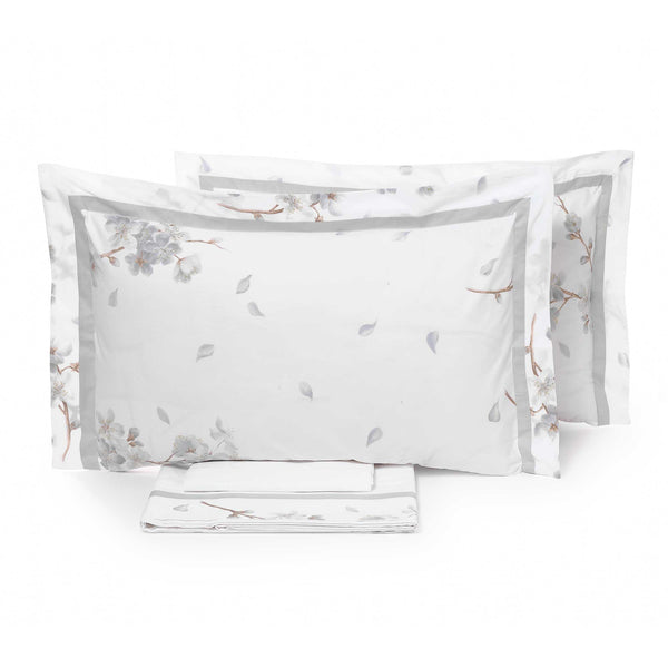 online Set Lenzuola Matrimoniale Sopra Sotto e Federe con Stampa Garrini Sophie Grigio perla