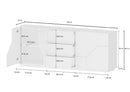 Credenza 4 Ante + 3 Cassetti 220,1x43x86 cm Alien Bianco Lucido e Acero Pereira