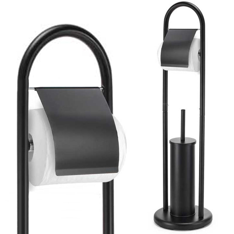 Portarotolo Con Portascopino in Acciaio Nero Porta Carta Igienica
