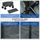 Carrello da Giardino Carico max 70kg con Maniglia Telescopica in Metallo e Tessuto Oxford Grigio