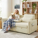Divano Letto 2 Posti 3 in 1  con Schienale Regolabile in 3 Posizioni con 2 Cuscini in Ciniglia Beige      