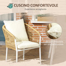 Set Tavolo con Top in Vetro 4 Sedie Impilabili da Giardino in Rattan PE e Alluminio Giallo