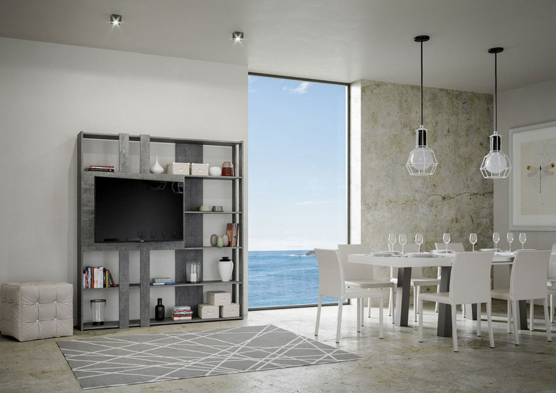 Libreria Moderna 5 Ripiani con Pannello per TV 178x36x204 cm in nobilitato Grigio