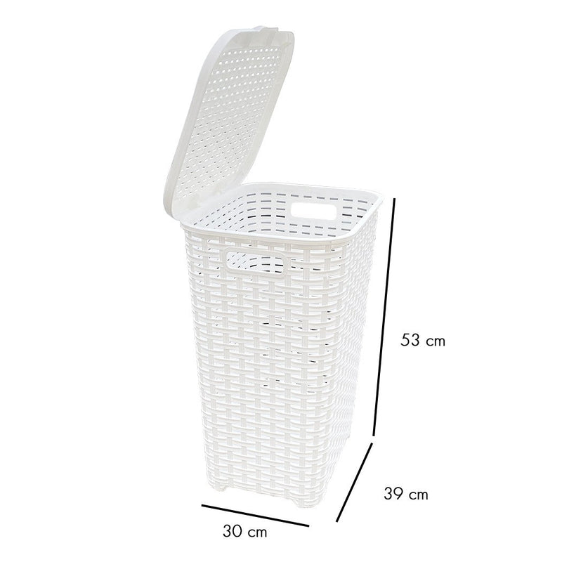 Set Accessori Bagno Cesto Biancheria Cestino Rifiuti Scopino in Rattan Bianco