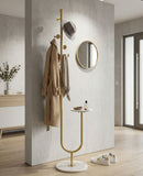 Appendiabiti da Terra Shelf 40x35x176 cm in Metallo e Marmo Artificiale Oro e Bianco      