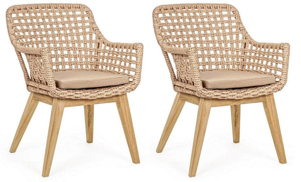 online Set 2 Sedie 46x46x82h cm con Braccioli e Cuscini Madison Naturale