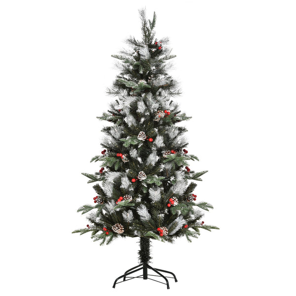 Albero di Natale Artificiale Innevato 150 cm 440 Rami con Bacche Rosse e Pigne Verde acquista