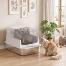 Lettiera Gatti Chiusa XL 3 in 1 90 L 70x50x46 cm con Coperchio Rimovibile e Paletta in Acciaio Inox e ABS Bianco      