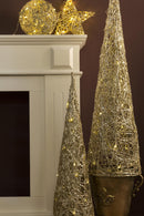 Cono Decorativo in Rattan con 35 Led H100 cm Champagne