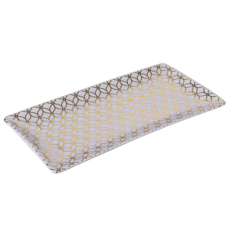 Set 3 Vassoi 24,5x12,6x2 cm  in Ceramica VdE Tivoli 1996 Charleston Bianco e Oro