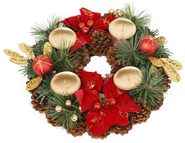 Portacandela Natalizia Ø27 cm con Decorazioni e Pigne sconto