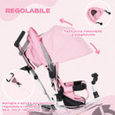 Triciclo per Bambini 1-5 Anni 102x49x102 cm con Maniglione e Tettuccio Regolabile Bianco e Rosa