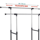Stand Appendiabiti Doppio in Acciaio con Ruote Aste Telescopiche Regolabile PU