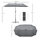 Ombrellone Doppio da Giardino 295x150x219 cm in Acciaio e Poliestere Grigio