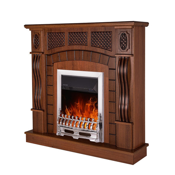 online Camino Elettrico da Pavimento 112x115x30 cm Effetto Fiamma 2000W Amsterdam & Galileo Silver Noce