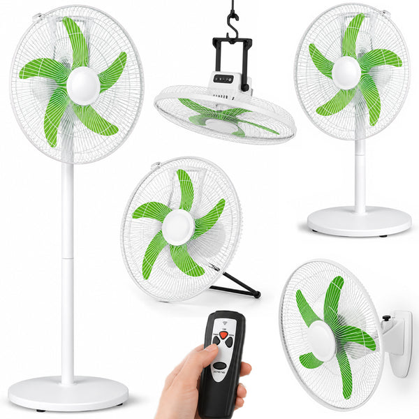 online Ventilatore Ricaricabile 5 in 1 Installazione Parete Appoggio Piantana Soffitto con Telecomando Bianco e Verde