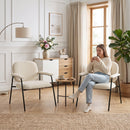 Set 2 Poltrone da Salotto 64x67x76,5 cm in Ciniglia con Schienale Sagomato e Struttura in Metallo Crema      