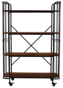 Scaffale per Piante in Metallo 4 Ripiani in Legno con Ruote