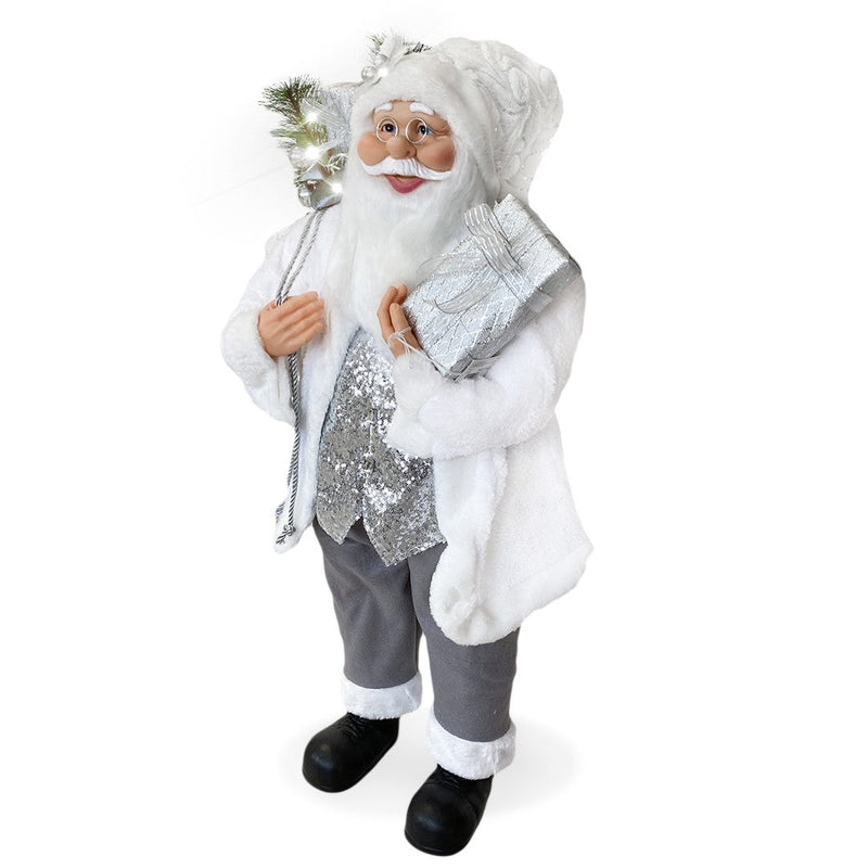 Pupazzo Babbo Natale H110 cm con Luci e Suoni Bianco e Argento