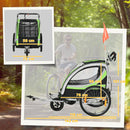 Rimorchio Bici per Bambini e Passeggino 2 in 1 con Cintura Tasche e Bandierina Verde      