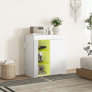 Mobile Contenitore a LED 75x40,1x83 cm 3 Ripiani Aperti e Armadietto in Legno e Vetro Bianco  