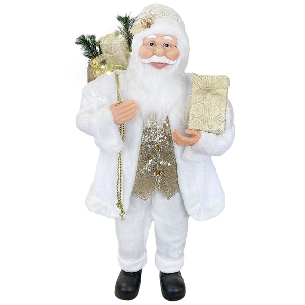 Pupazzo Babbo Natale H110 cm con Luci e Suoni Bianco e Oro sconto