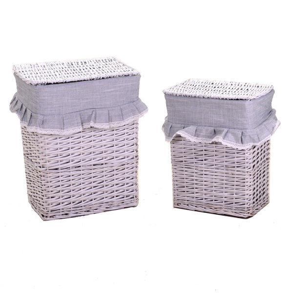 acquista Set 2 Ceste in Vimini 45x34H56cm Pizzo e Volant Bianco