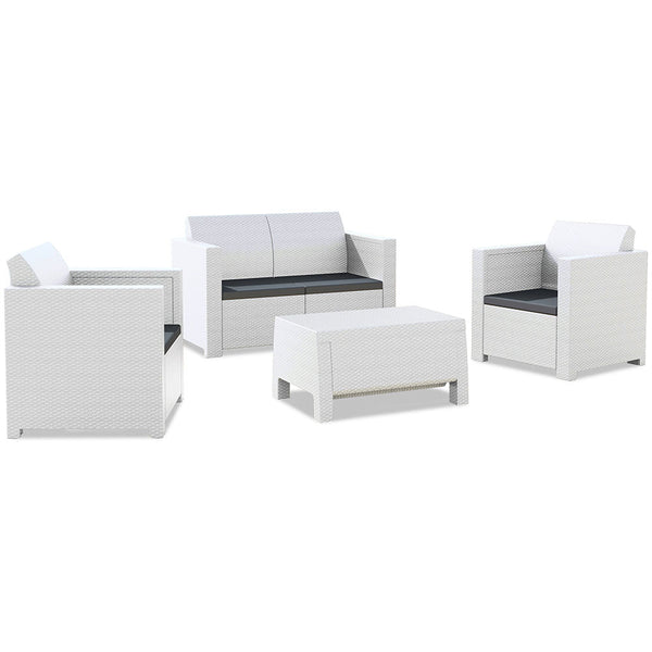 Salotto Set Divano con Poltrone e Tavolino in Resina Antiurto per Arredo Giardino Colore Bianco acquista