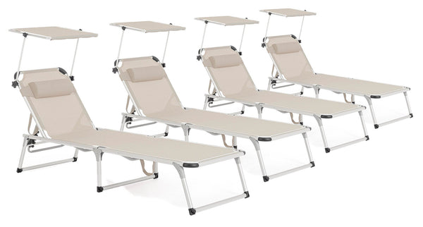 Set 4 Lettini Prendisole da Giardino con Tettuccio 58x193x76 cm in Alluminio Cayo Grigio Ghiaccio online
