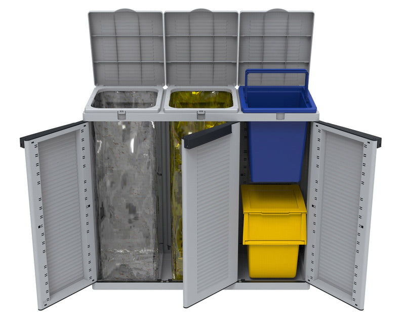 Armadio Per Raccolta Differenziata 102x39x88,7 cm 3 Ante in Polipropilene Ecocab Grigio