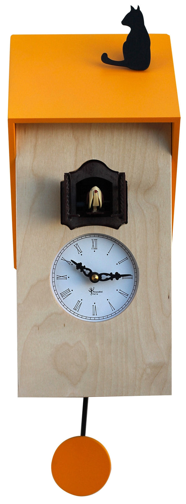 acquista Orologio a Cucù da Parete 17x37x12 cm con Gatto Pirondini Italia Vicenza Naturale e Giallo