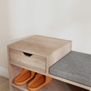 Panca Scarpiera Moderna 76,5x30x52 cm con Vani a Giorno e Cassetto Rivestimento in Melamina Grigio  