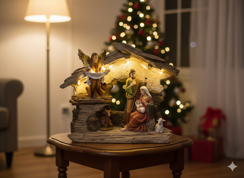 Natività Decorativa con Capanna 20h cm con Luci