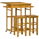 Carrello da Cucina 82,5x75,5x83,5 cm con Tavolino Pieghevole e 2 Sgabelli in Legno di Bambù Marrone