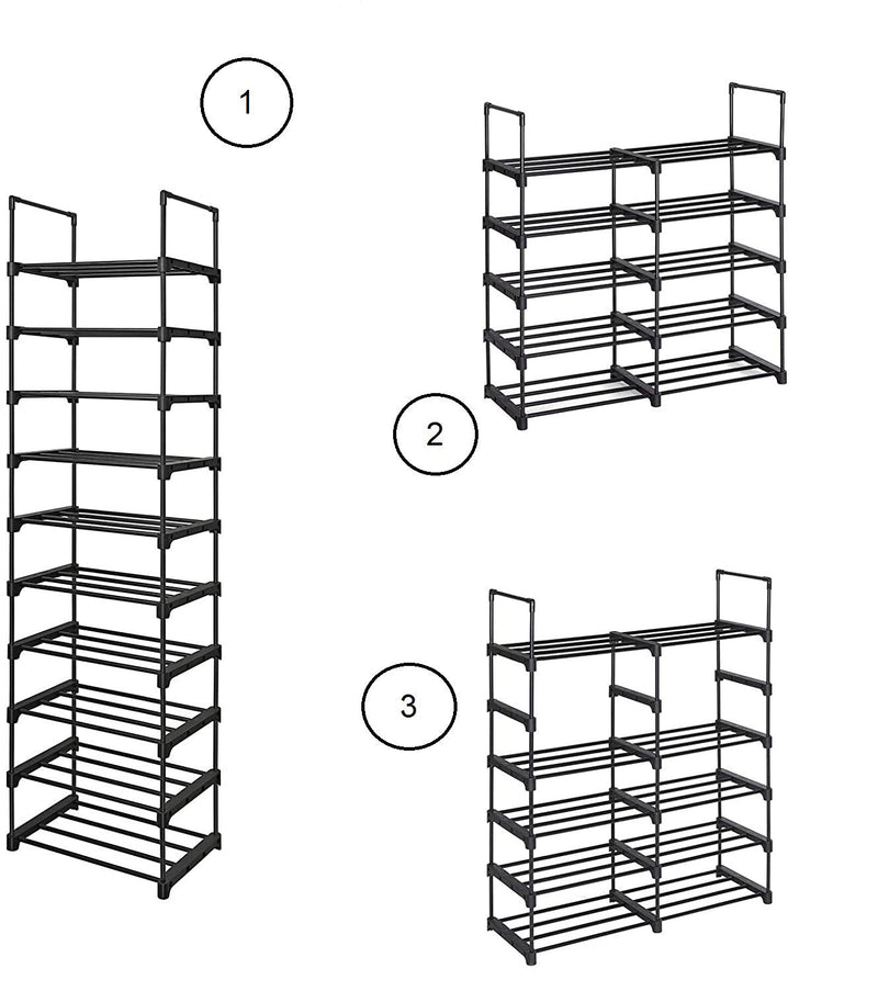 Scarpiera 10 Ripiani Modulabili 45x30x174 cm in Metallo Nera