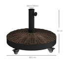 Base per Ombrellone Rotonda Ø52x41 cm 4 Ruote con Freni in Acciaio e Resina Bronzo e Nero   