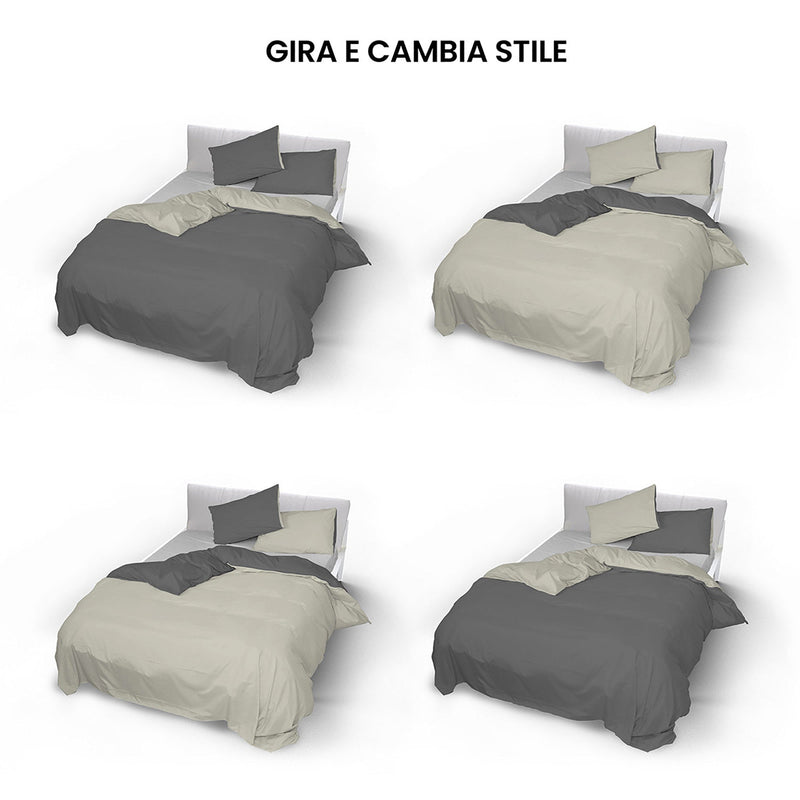 Copripiumino con Sacco e Federe Doubleface Fumo\/Panna Varie Misure