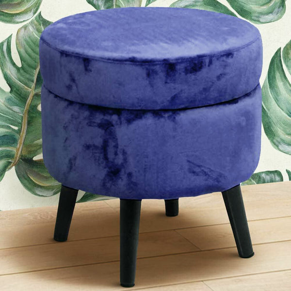 prezzo Pouf Contenitore Ø37x40 cm Sgabello Poggiapiedi in Tessuto Velluto Blu