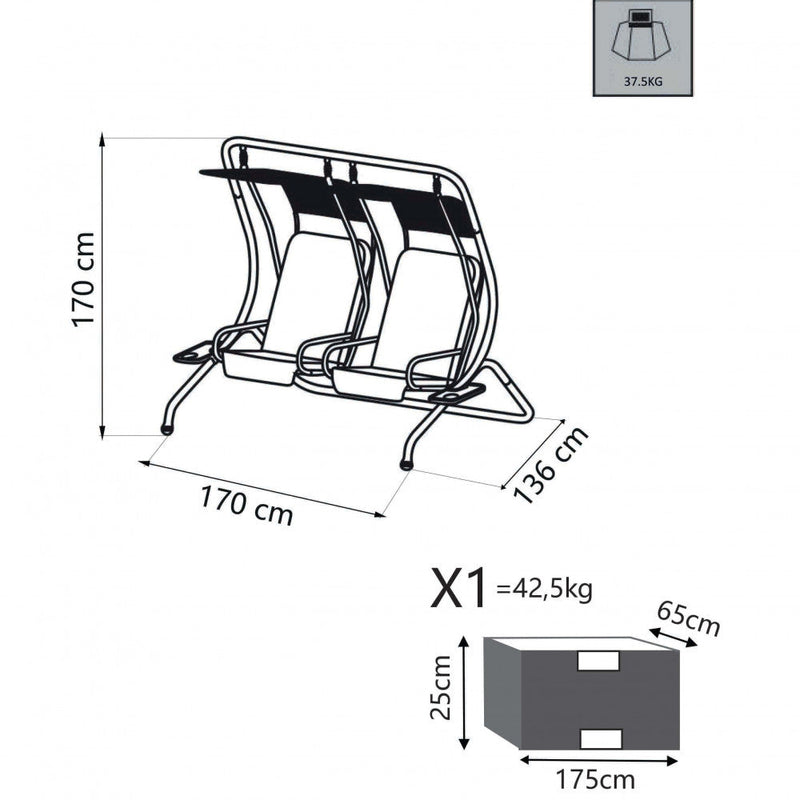 Dondolo Cicladi 170x136x170 h cm in Acciaio Nero