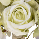 Set 2 Bouquet Artificiali Composto da 11 Fiori di Rose e Ortensie Altezza 20 cm Bianco
