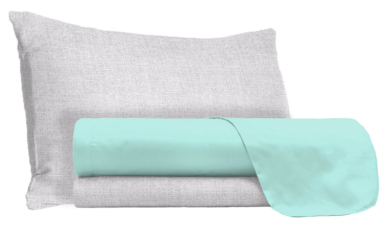 Set Lenzuola Sopra Sotto e Federe in Cotone Verde Acqua Varie Misure