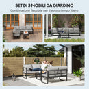 Set  3 Pezzi da Esterno con Divano Angolare 5 Posti Convertibile e Tavolino da Esterno Grigio e Nero   