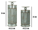 Portacandele Illinois Coppia Ø12,5x25-12,5x31 cm in Ferro Argento